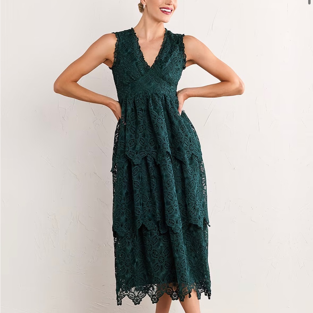 NWOT NY&C Floral-Crochet Tiered Midi Dress